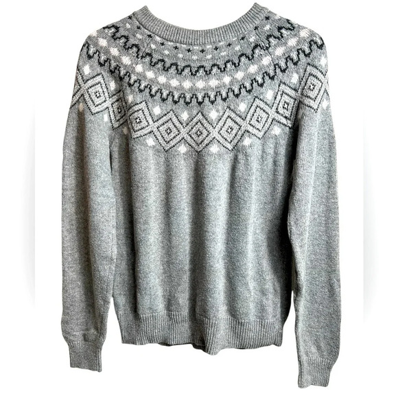 Sunice wool-cotton fair isle sweater, M, crewneck, gray, Ski Lodge Cottagecore - Picture 1 of 8